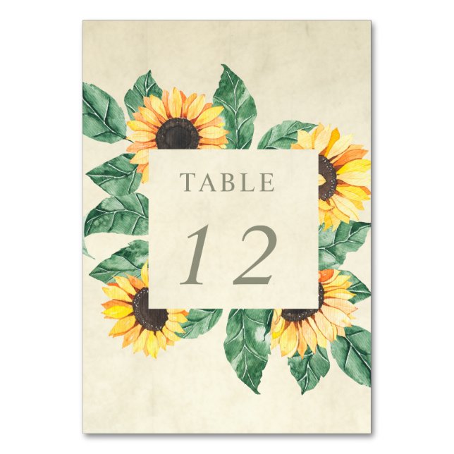 Elegant Sunflowers Garden Floral Wedding Tischnummer (Vorderseite)