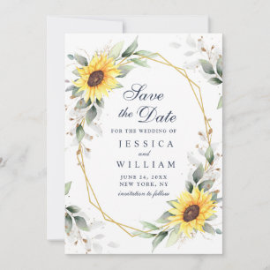 Elegant Sunflowers Watercolor Greenery Wedding Save The Date