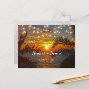 Elegant Sunset Palm Beach Summer Wedding RSVP Postkarte
