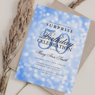 Elegant SURPRISE 50. Geburtstag Navy Blue Lights Einladung