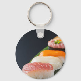 Elegant Sushi Keychain – Nigiri on Bamboo Leaf Schlüsselanhänger