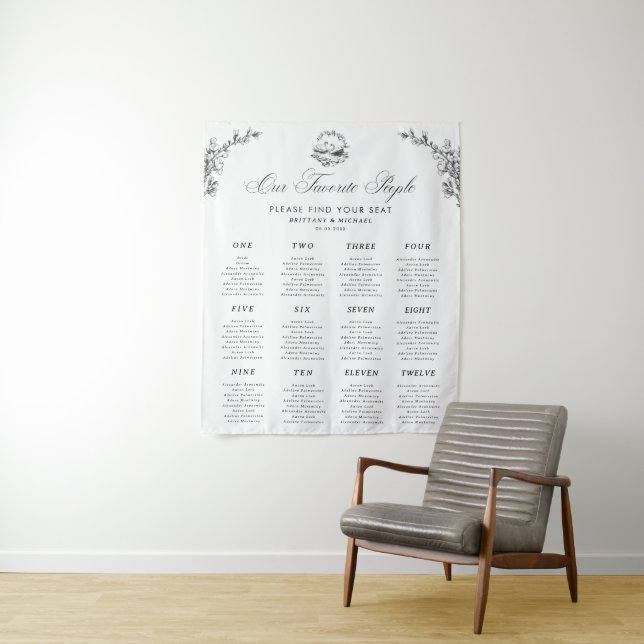 Elegant Swan 12 Tables Wedding Seating Chart Sign Wandteppich (Beispiel)