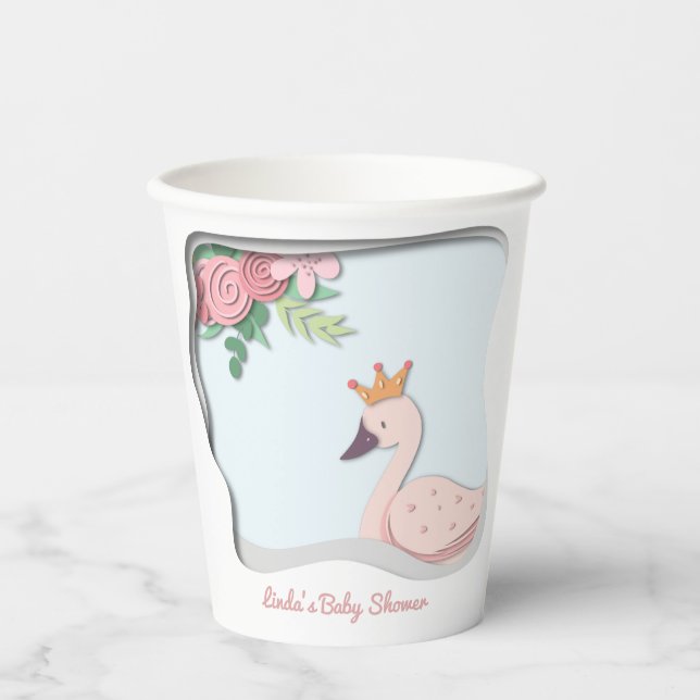 Elegant Swan Baby Shower Pappbecher (Vorderseite)