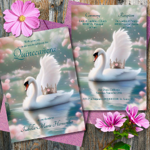 Elegant Swan Butterflies Pink Tiara Quinceañera Einladung