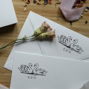 Elegant Swan Couple Wedding Monogram Permastempel