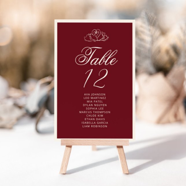 Elegant Swan Deep red Table Seating Chart cards Tischnummer (Von Creator hochgeladen)