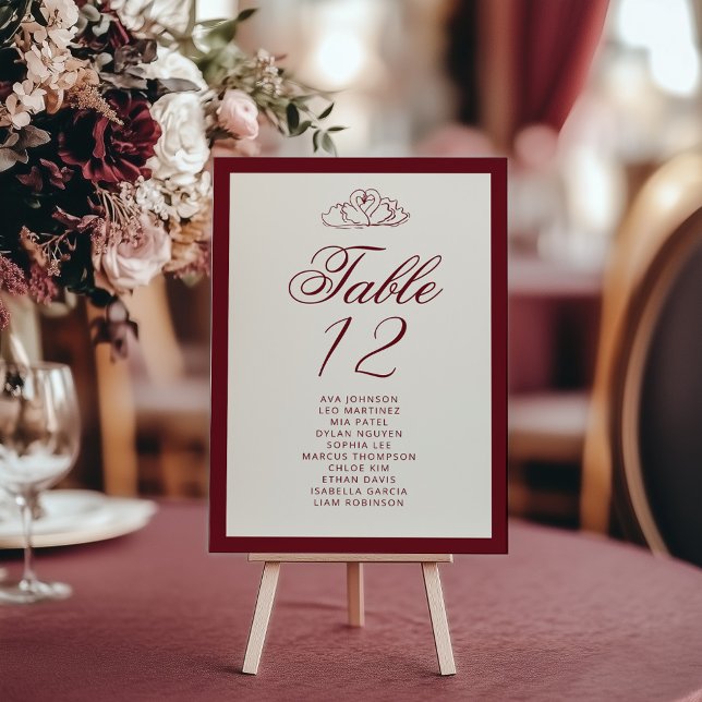 Elegant Swan Deep red Table Seating Chart cards Tischnummer (Von Creator hochgeladen)