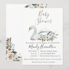 Elegant Swan Floral Baby Shower Einladung