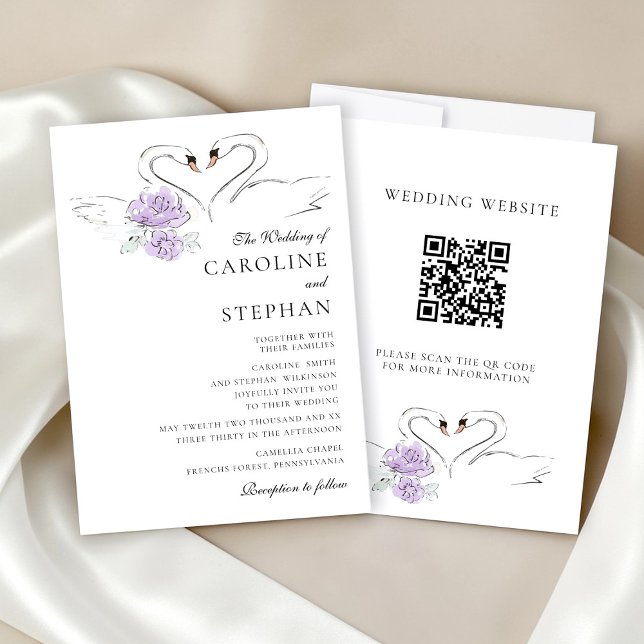 Elegant Swan Floral Watercolor Wedding Website QR  Einladung (Von Creator hochgeladen)