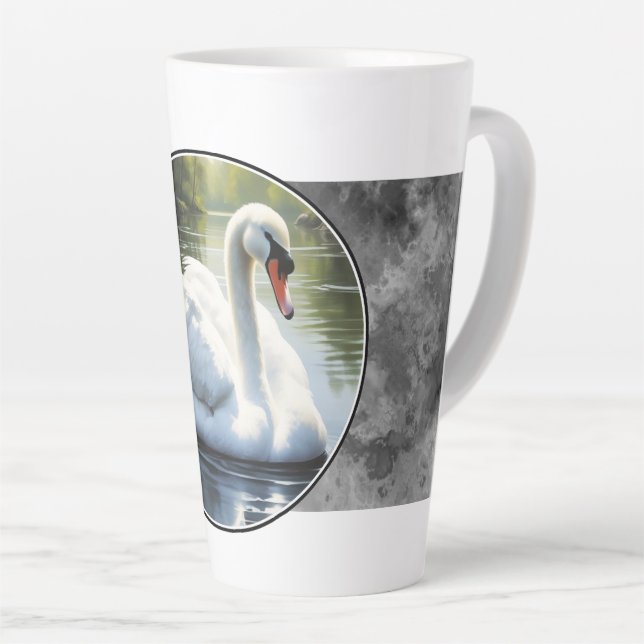 Elegant Swan is Swimming  in Water Milchtasse (Rechte Ecke)