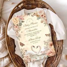 Elegant Swan Lake Floral Baby Shower Einladung