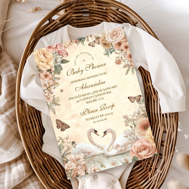 Elegant Swan Lake Floral Baby Shower Einladung (Von Creator hochgeladen)
