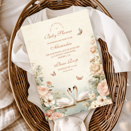 Elegant Swan Lake Floral Baby Shower Einladung