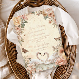 Elegant Swan Lake Floral Baby Shower Folieneinladung