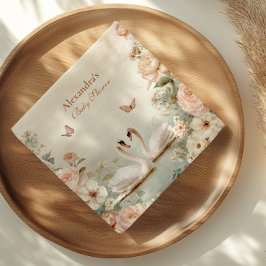Elegant Swan Lake Floral Baby Shower Serviette