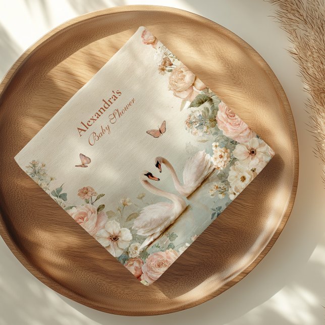 Elegant Swan Lake Floral Baby Shower Serviette (Von Creator hochgeladen)