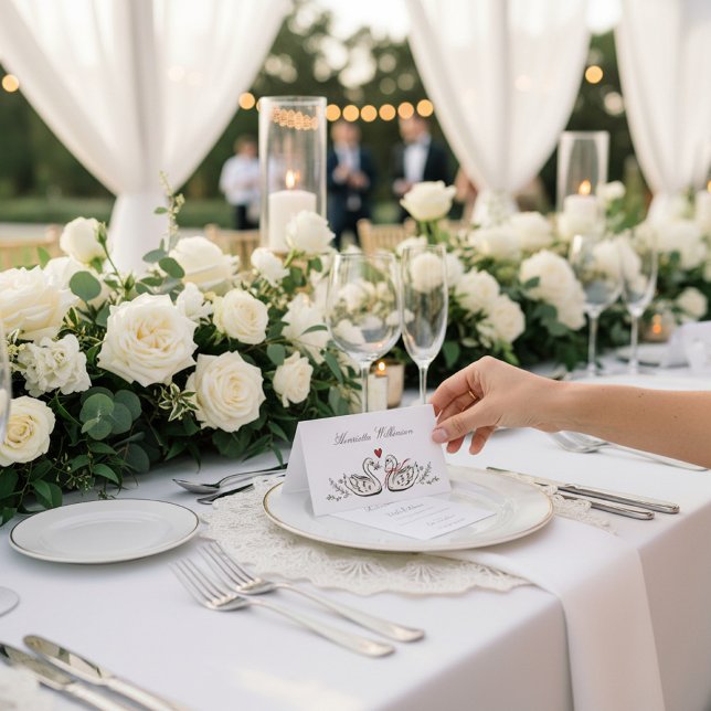 Elegant Swan Love Couple Wedding Place Card Tischnummer (Von Creator hochgeladen)