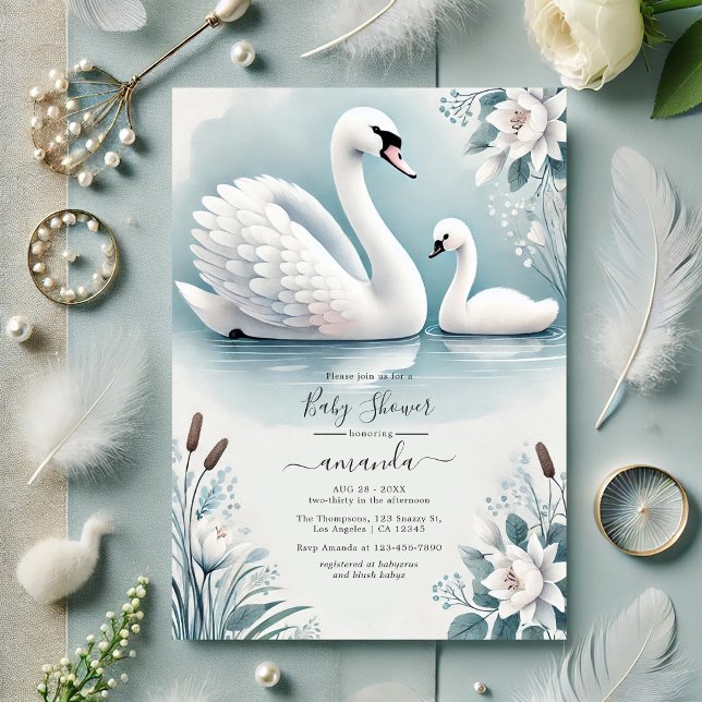 Elegant Swan und Cygnet Baby Shower Einladung (Elegant Swan and Cygnet Baby Shower Invitation)