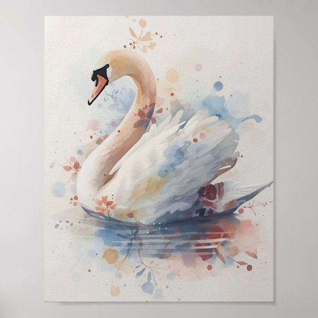 Elegant Swan Watercolor Wall Art Poster (Vorne)
