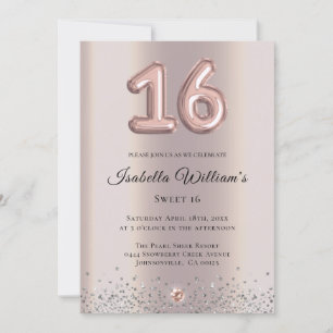 Elegant Sweet 16 Birthday Balloon Rose Gold Foil Einladung