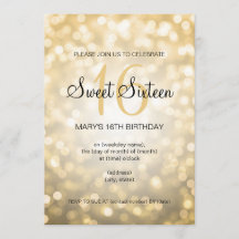 Elegant Sweet 16 Birthday Gold Glitzer Lights