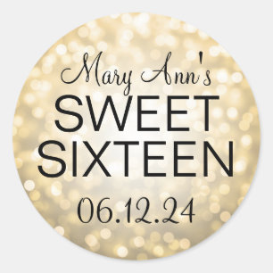Elegant Sweet 16 Birthday Gold Glitzer Lights Runder Aufkleber
