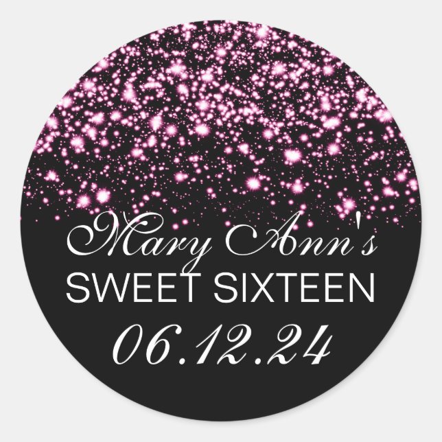 Elegant Sweet 16 Birthday Mitternacht Glam Pink Runder Aufkleber (Vorderseite)