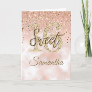 Elegant Sweet 16 Birthday Rose Gold Glitzer Card Karte