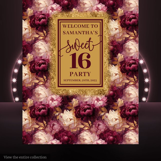 Elegant Sweet 16 Blush Burgundy Gold Party Backdro Wandteppich (Elegant Sweet 16 Blush Burgundy Gold Party Backdrop Tapestry)