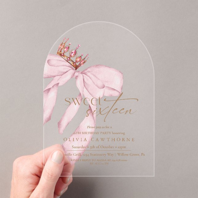 Elegant Sweet 16 Blush Pink Birthday  Acryleinladungen (Insitu (Handheld))