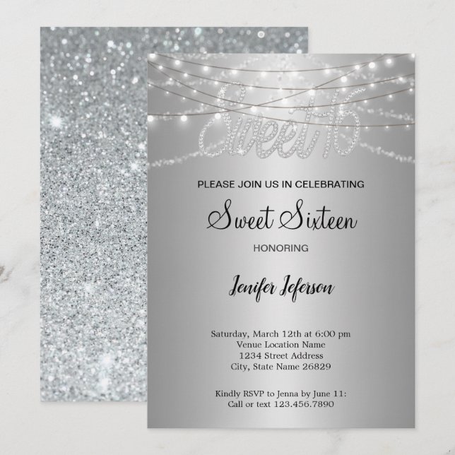 Elegant Sweet 16 Einladung (Vorne/Hinten)