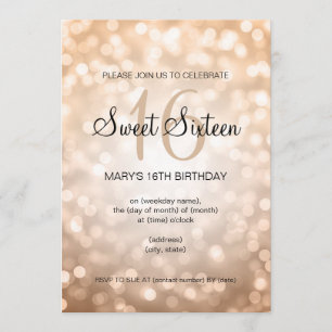 Elegant Sweet 16 Geburtstag Kupfer Glitzer Lights Einladung