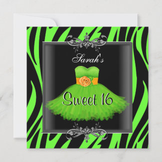 Elegant Sweet 16 Geburtstag Limon Zebra Black Dres Einladung