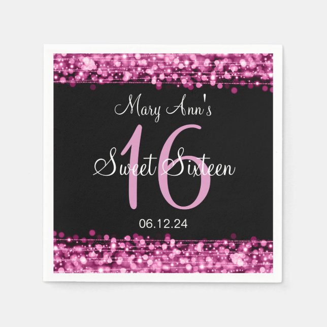 Elegant Sweet 16 Geburtstagsparty Glitzern Pink Serviette (Vorderseite)