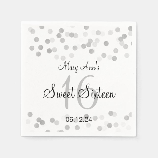 Elegant Sweet 16 Imitate Silver Foil Glitzer Light Serviette (Vorderseite)