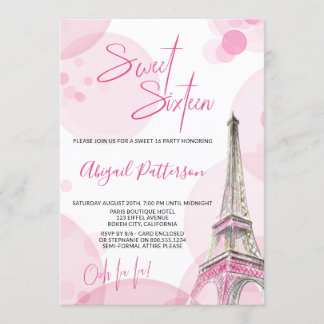 Elegant Sweet 16 Pink White Paris Geburtstag Einladung