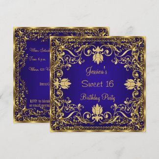 Elegant Sweet 16 Royal Blue Gold Einladung