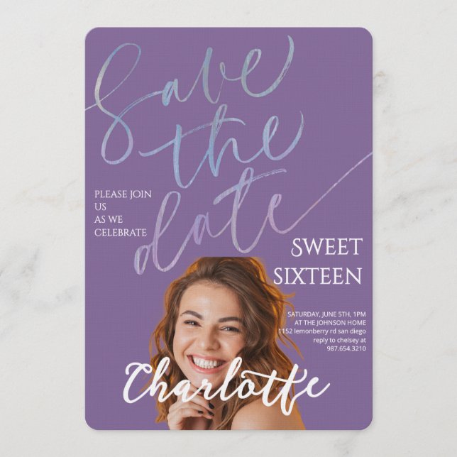 Elegant Sweet 16 Save the Date Birthday Einladung (Vorderseite)