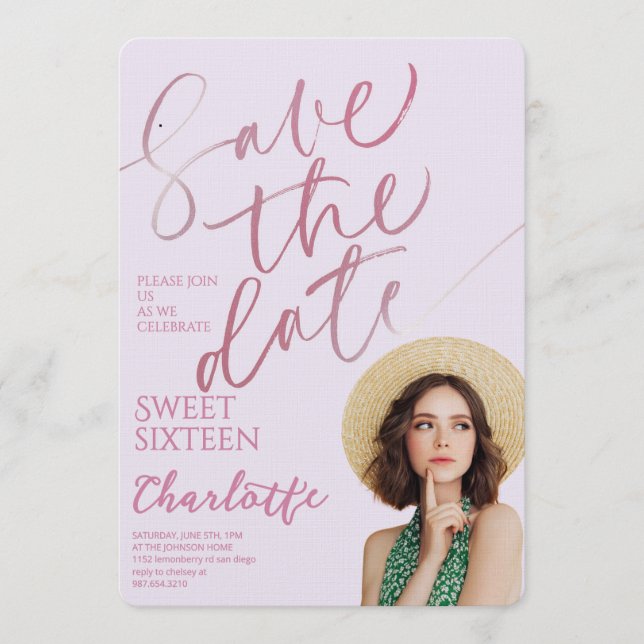 Elegant Sweet 16 Save the Date Birthday Einladung (Vorderseite)