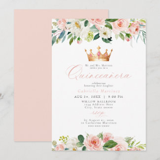 Elegant & Sweet Blush Pink Floral Quinceñera Einladung