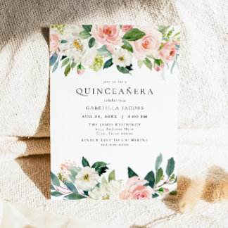 Elegant & Sweet Blush Pink Floral Quinceñera Einladung