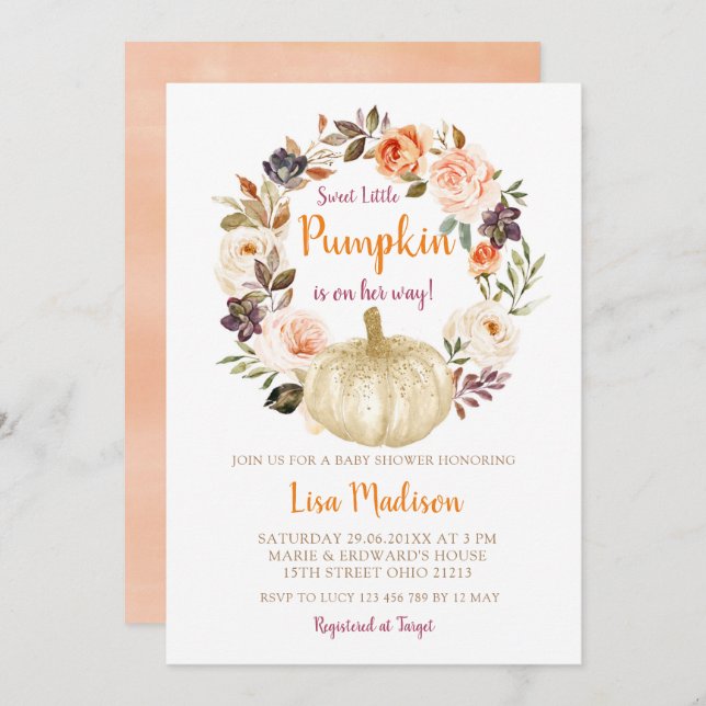 Elegant Sweet Little Pumpkin Baby Shower Einladung (Vorne/Hinten)