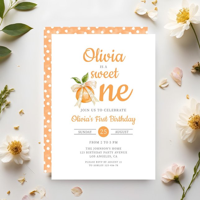 Elegant Sweet One Orange Citrus 1st Birthday Einladung (Elegant Sweet One Orange Citrus 1st Birthday Invitation)