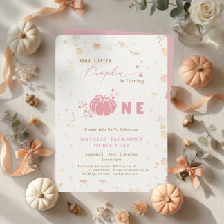 Elegant Sweet Pink Little Pumpkin 1. Geburtstag Einladung