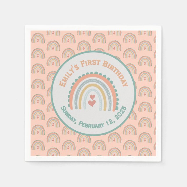 Elegant & Sweet Rainbow Light Coral Serviette (Vorderseite)