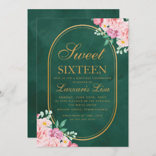 Elegant Sweet Seixteen 16 Watercolor Pink Floral B Einladung