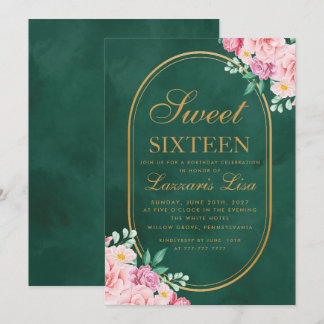 Elegant Sweet Seixteen 16 Watercolor Pink Floral B Einladung