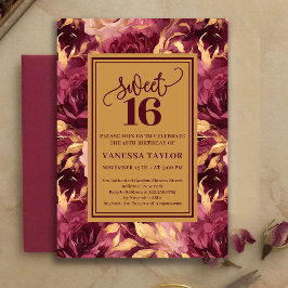 Elegant Sweet Sixteen Burgundy Blush Gold Invite Einladung