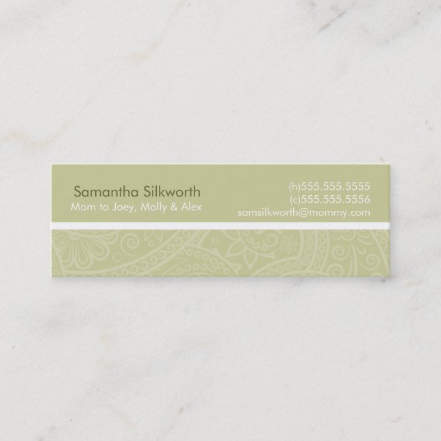 Elegant Swirl Mommy Cards Telefonnummerkarte (Vorderseite)