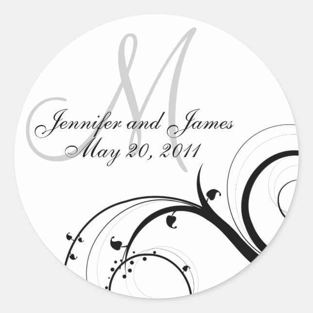 Elegant Swirl Monogram Wedding Invitation Stickers (Vorderseite)